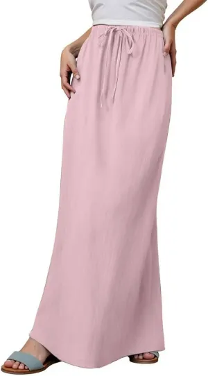 Melliflo Womens Linen Maxi Skirts 2025 Trendy Summer Comfy Drawstring Waist Vacation Flowy Long Skirt