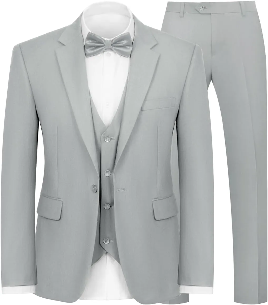 Men's 3-Piece Suit Slim Fit Suit Jacket Single Button Banquet Prom Wedding Suit Jacket Vest Pants and Bow Tie Set
