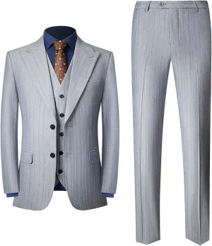 Men's Classic Stripe Suit 3 Piece Elegant Business Suit Two Button Wedding Prom Tuxedo Jacket Vest & Pants 2025