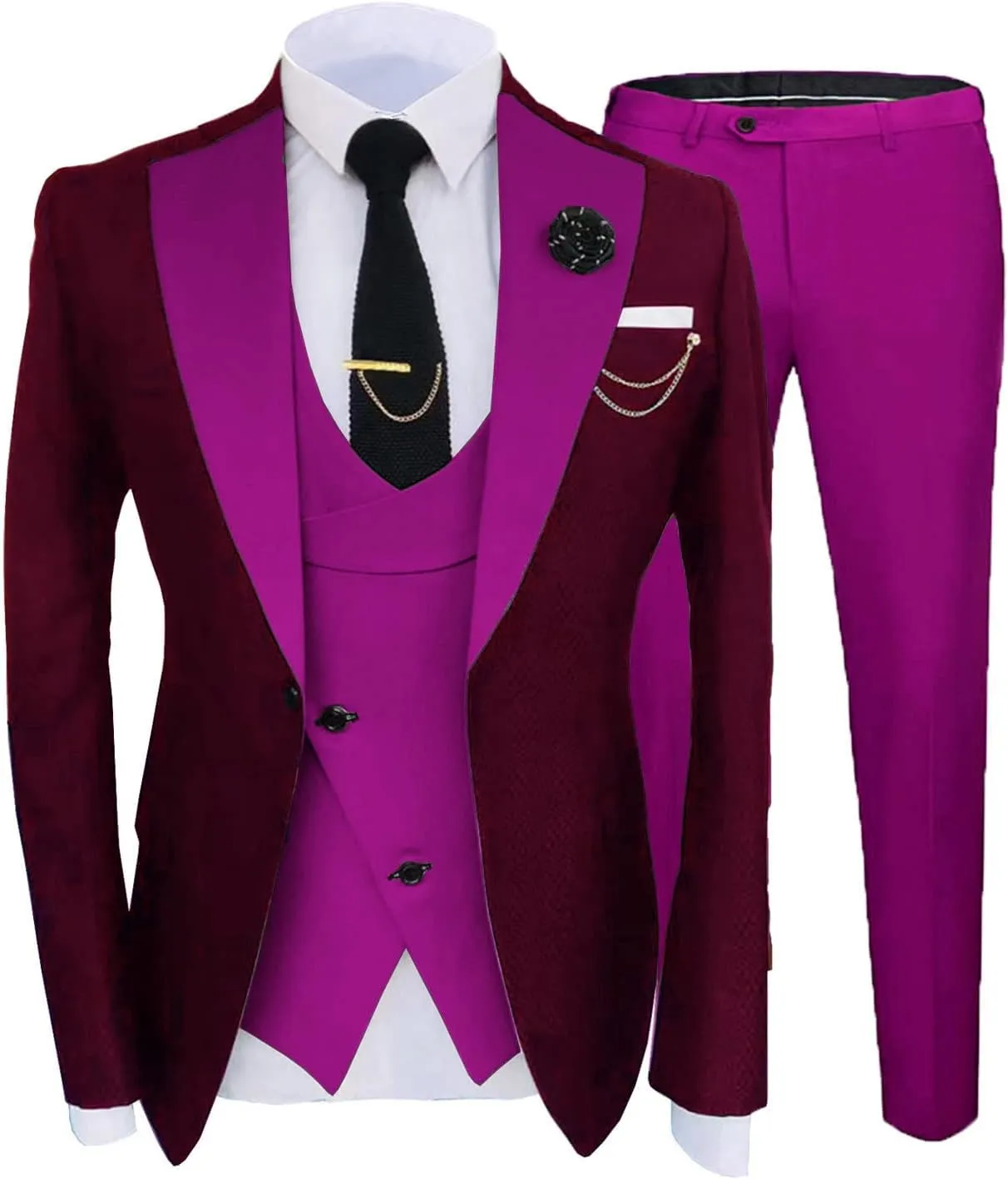 Mens Fashion Slim Fit 3 Piece Suits 2024 Elegant Party Blazer Vest Pants Set EXZ089