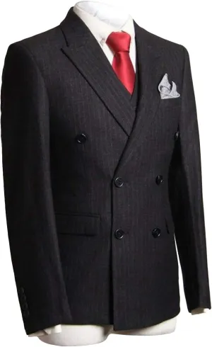Men's Pinstripe 3 Pieces Suit Slim Fit Stripe Double Breasted Jacket Pants Vest Sets