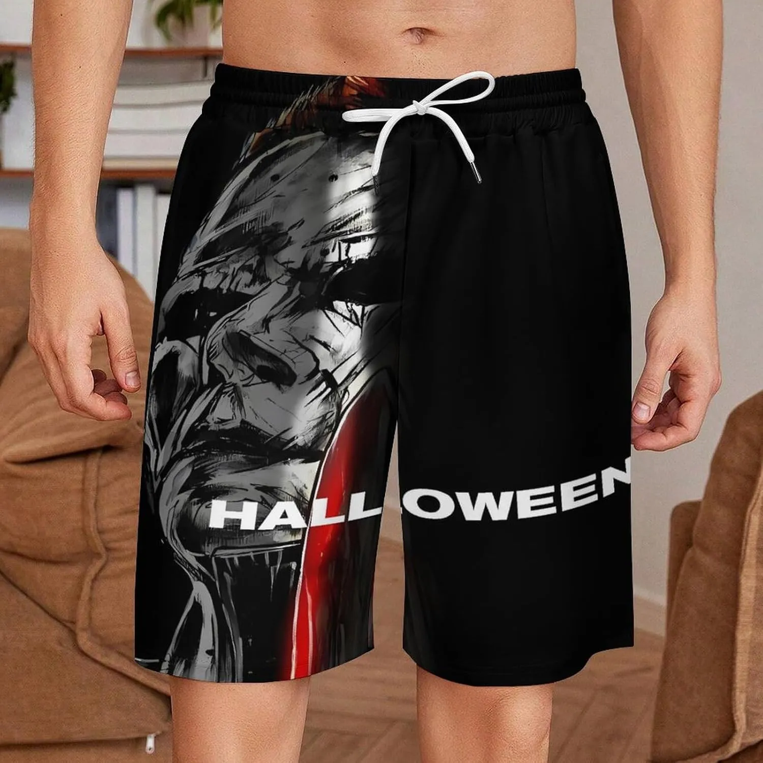 Men's Short Sweatpants Halloween Michael Myers Beachwear Hawaiian Short Pants Swimsuits Beach Shorts with Pockets