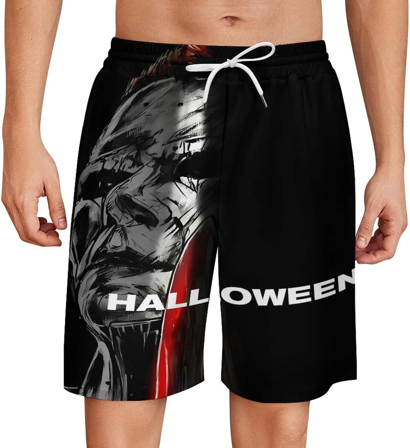 Men's Short Sweatpants Halloween Michael Myers Beachwear Hawaiian Short Pants Swimsuits Beach Shorts with Pockets