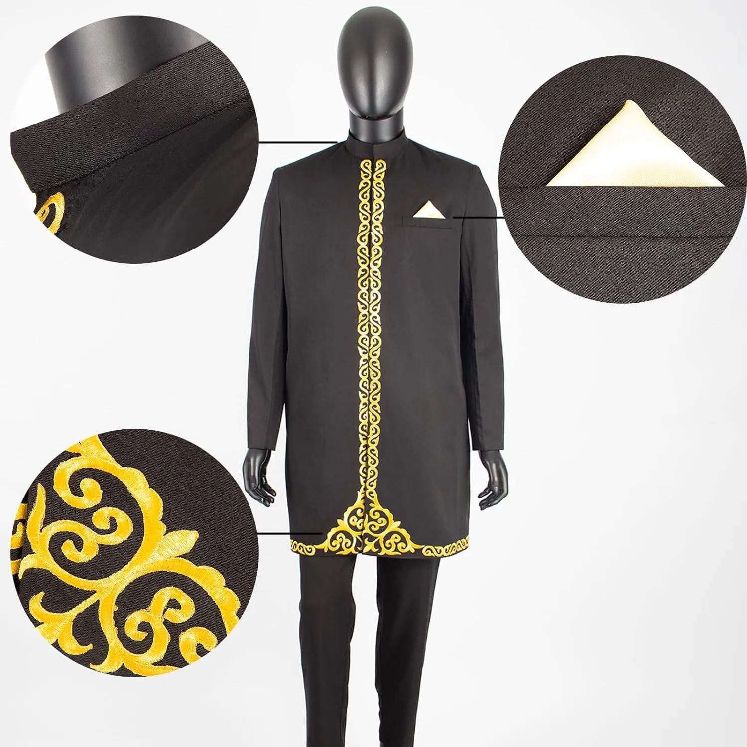 Men`s Suit African Clothes Embroidery Blazer and Pants 2 Piece Set Formal Outfits Dashiki Attire