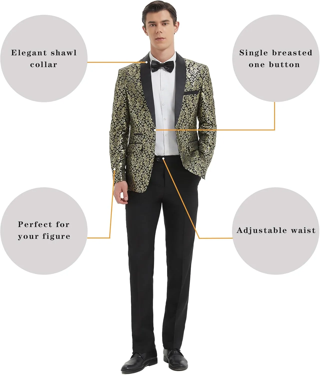 Mens Suit Set 2 Piece Floral Suits for Men Wedding Tuxedo Prom Party Dinner Jacket and Pants