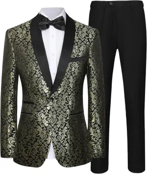 Mens Suit Set 2 Piece Floral Suits for Men Wedding Tuxedo Prom Party Dinner Jacket and Pants