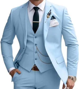 Mens Suits Slim Fit 3 Piece Business Wedding Tuxedo Jacket Vest Pants Suit Set