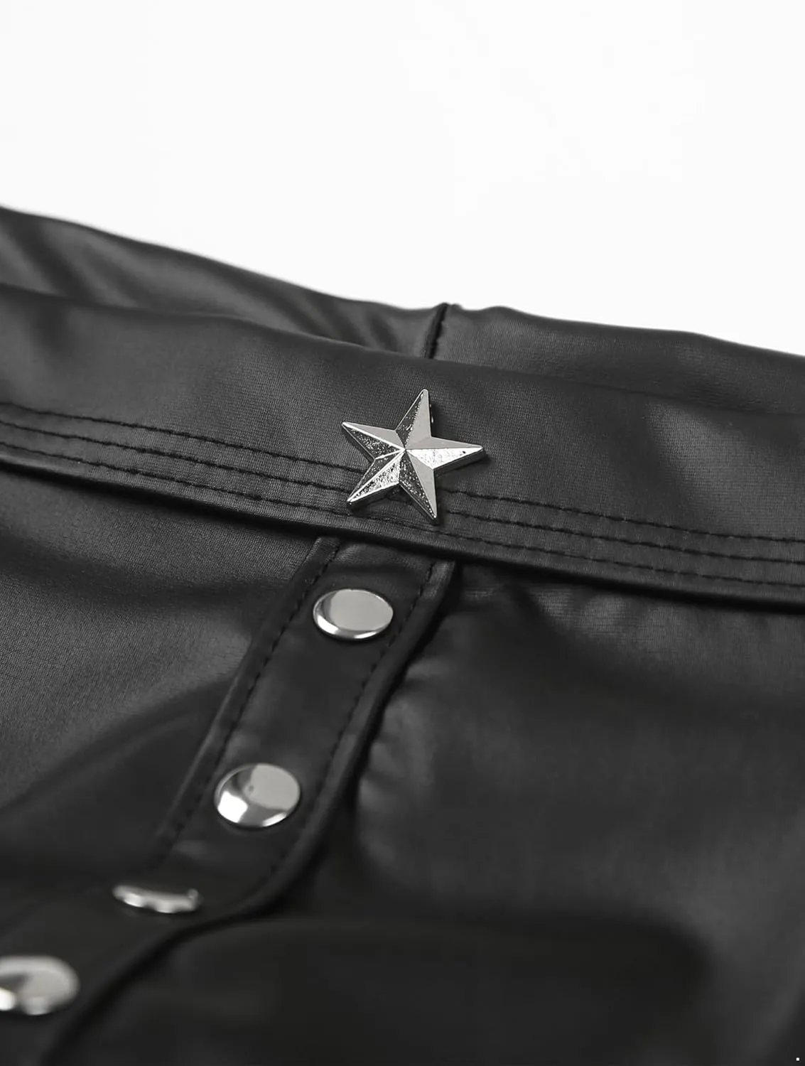 Men's Wet Look Latex PVC Leather Shorts Stars Rivets Pouch Boxer Brief Clubwear Hot Pants