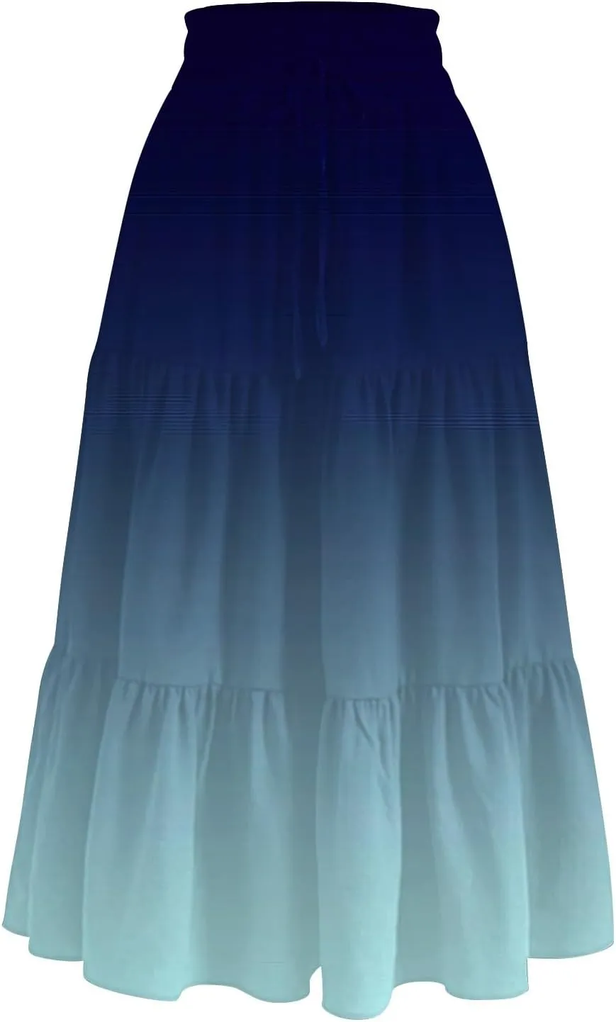 Midi Skirts for Women Elastic High Waist A Line Skirt Summer Ruched Tiered Ruffle Boho Beach Skirts with Pocket