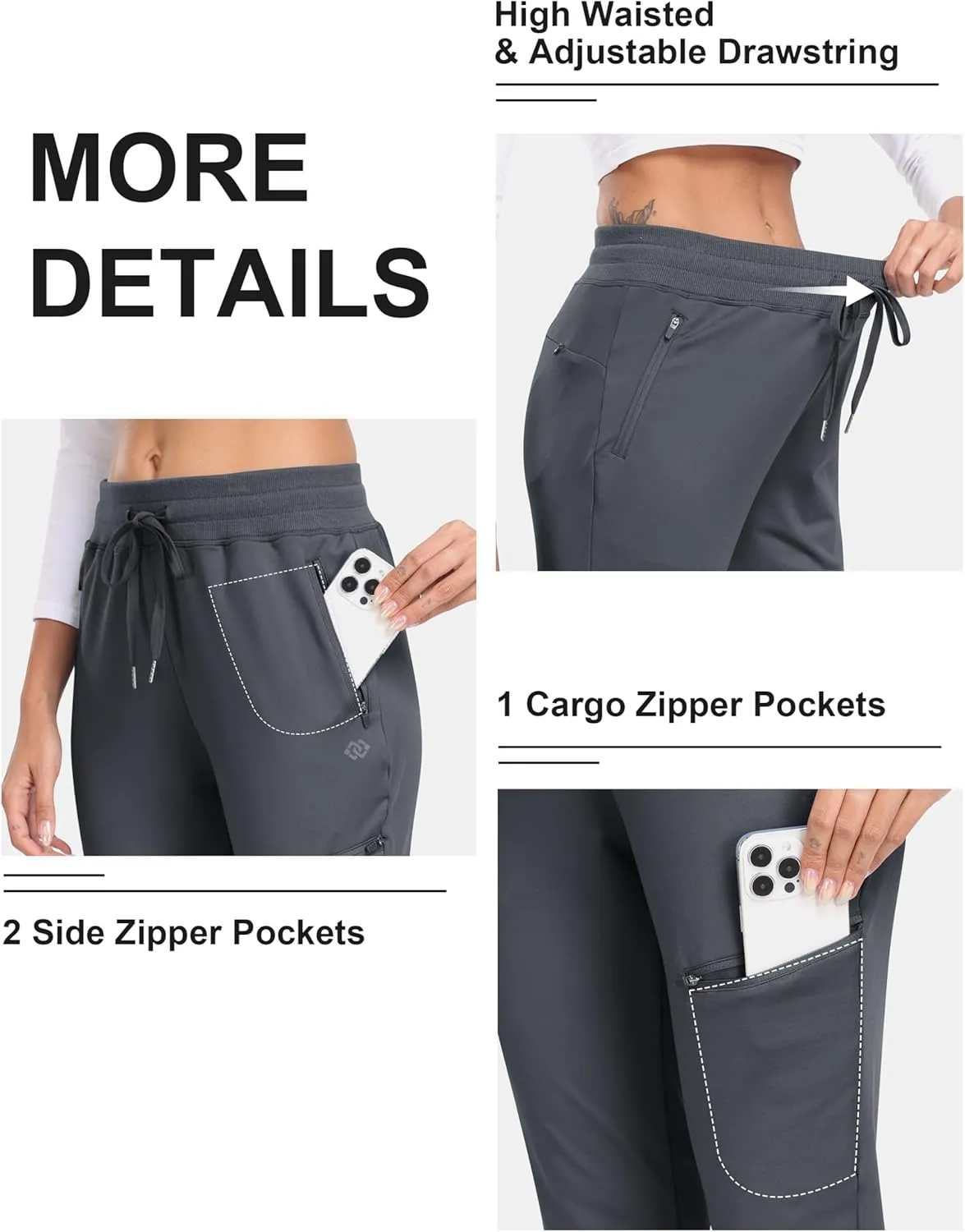 MoFiz Women's Fleece Lined Hiking Pants Water Resistant High Waisted Thermal Joggers Winter Running Sweatpants Zip Pockets