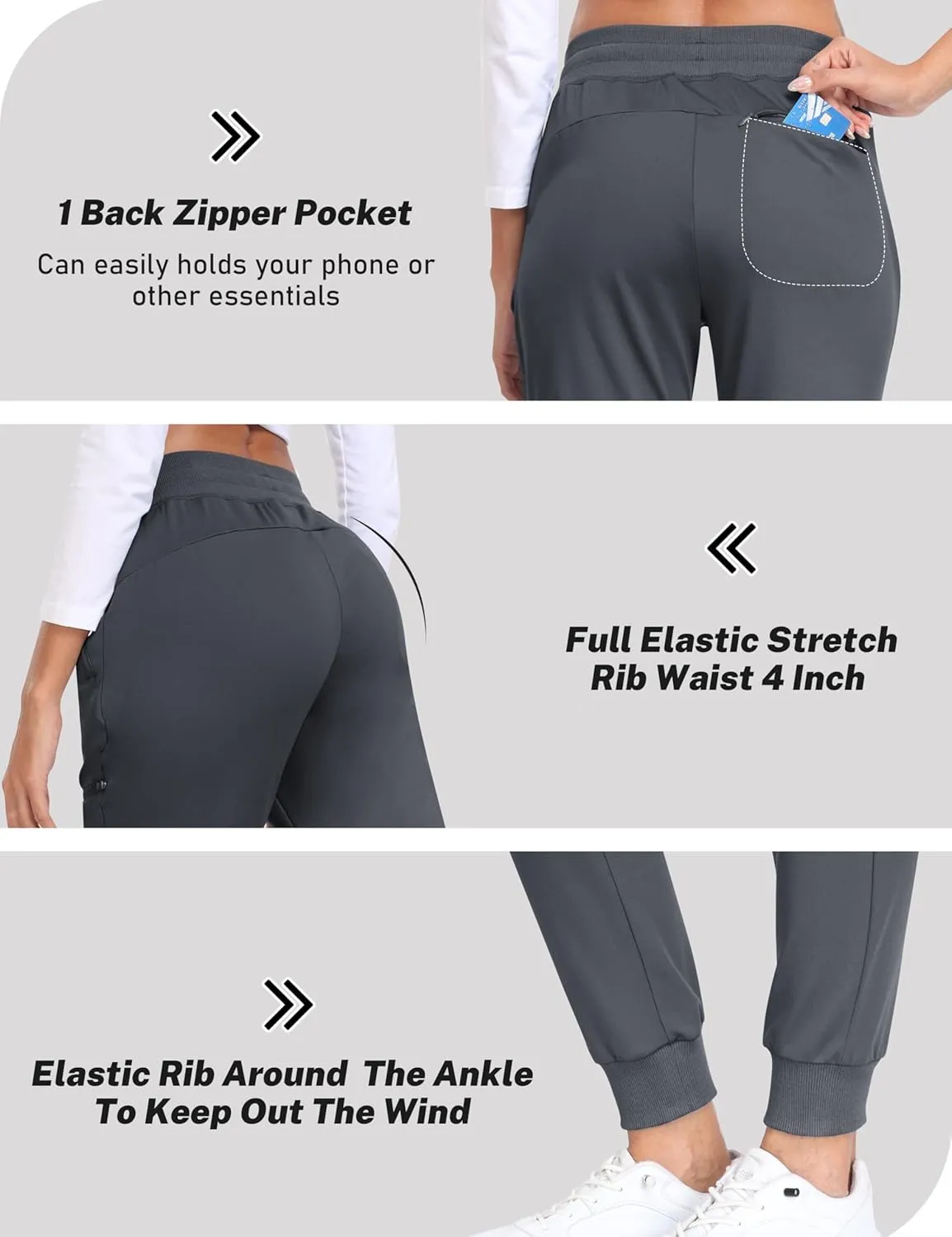 MoFiz Women's Fleece Lined Hiking Pants Water Resistant High Waisted Thermal Joggers Winter Running Sweatpants Zip Pockets