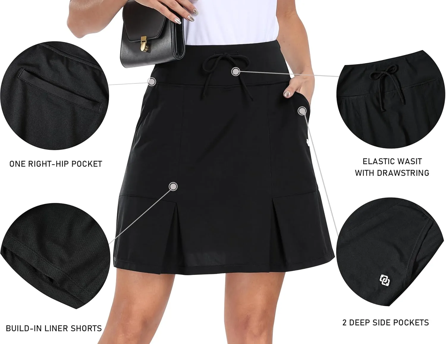 MoFiz Women's Golf Skirts Knee Length Drawstring Athletic Tennis Skort Modest Long Sport Active Casual Summer Skirt Pockets