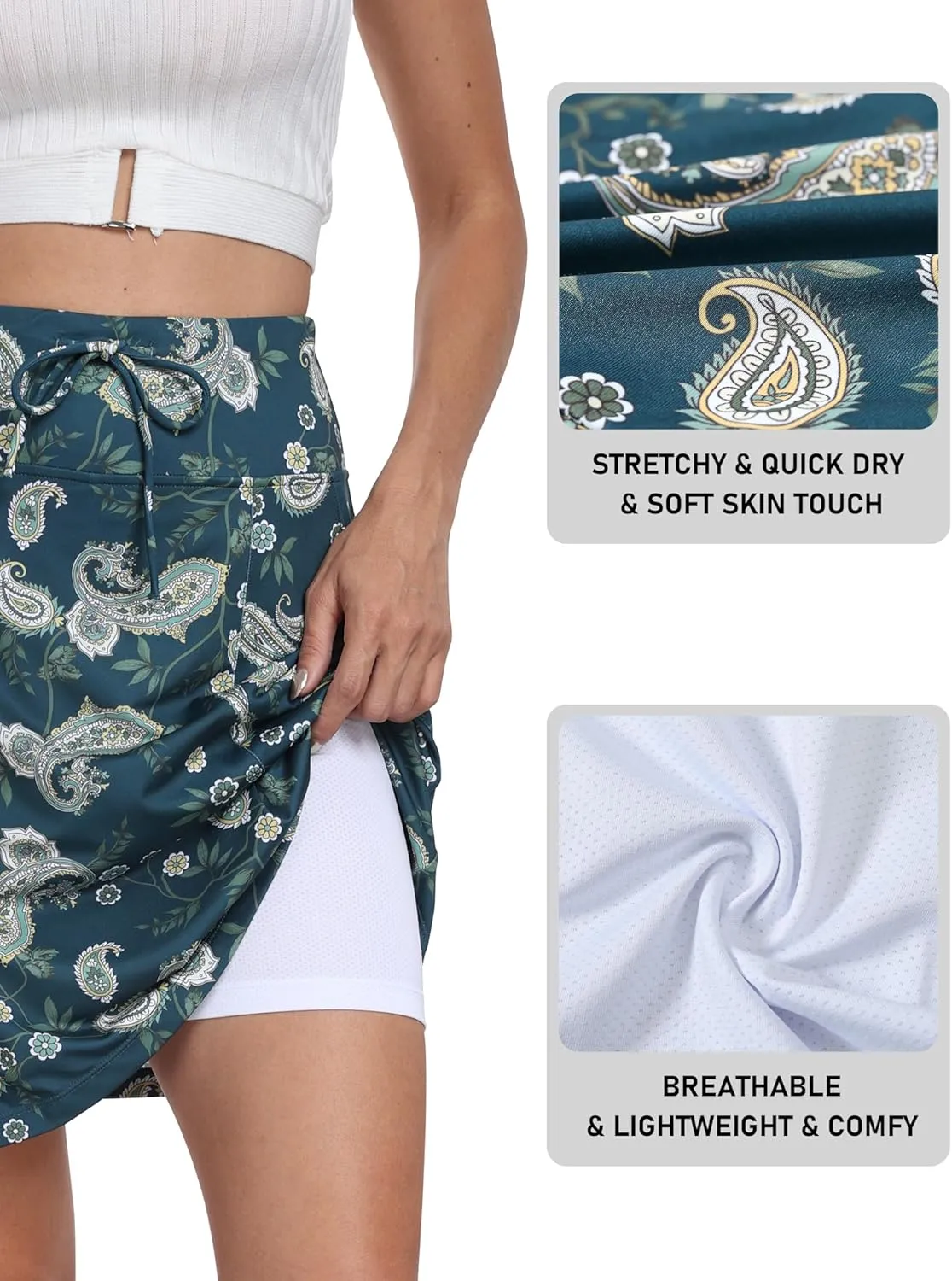 MoFiz Women's Golf Skirts Knee Length Drawstring Athletic Tennis Skort Modest Long Sport Active Casual Summer Skirt Pockets
