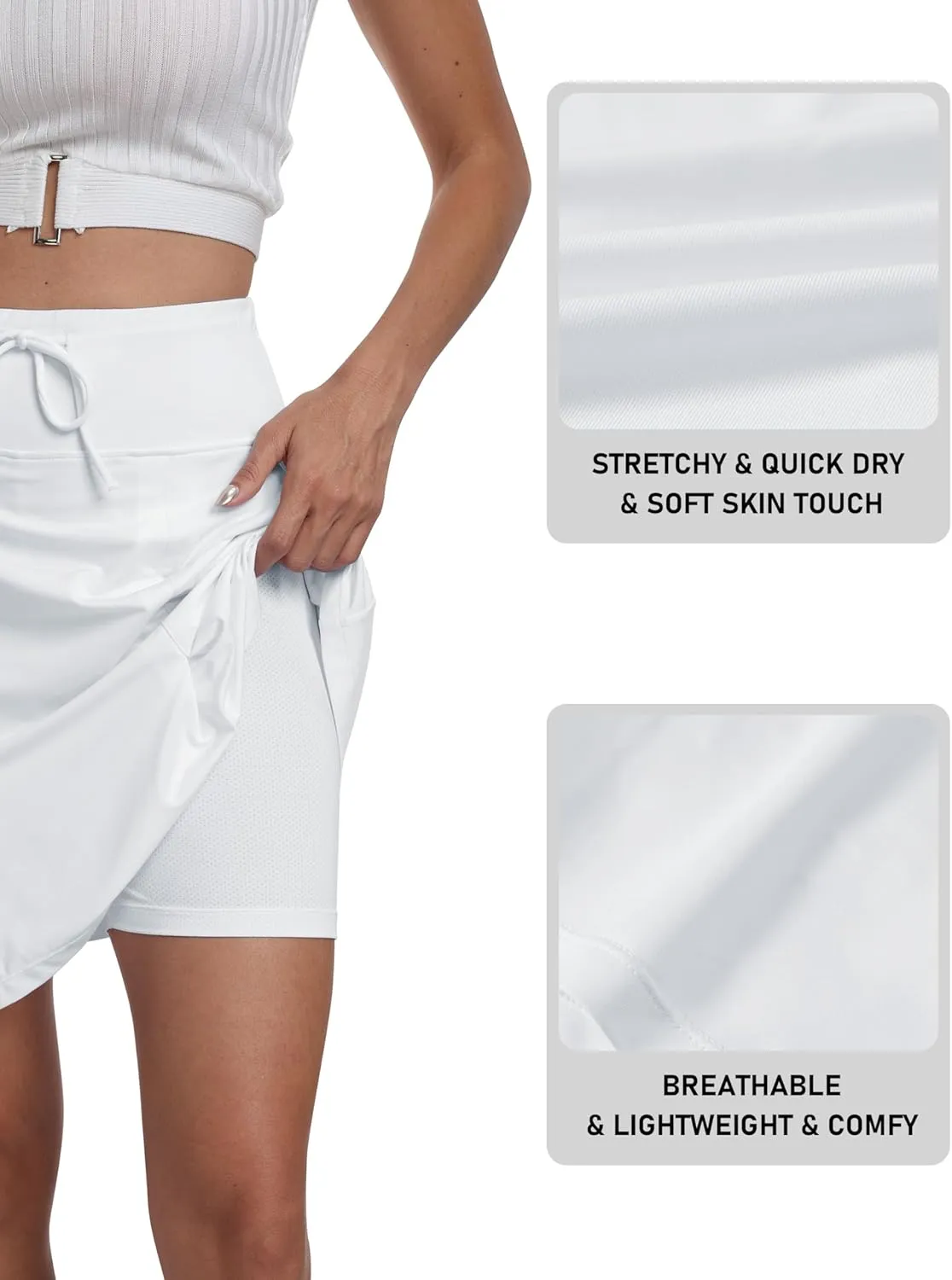 MoFiz Women's Golf Skirts Knee Length Drawstring Athletic Tennis Skort Modest Long Sport Active Casual Summer Skirt Pockets