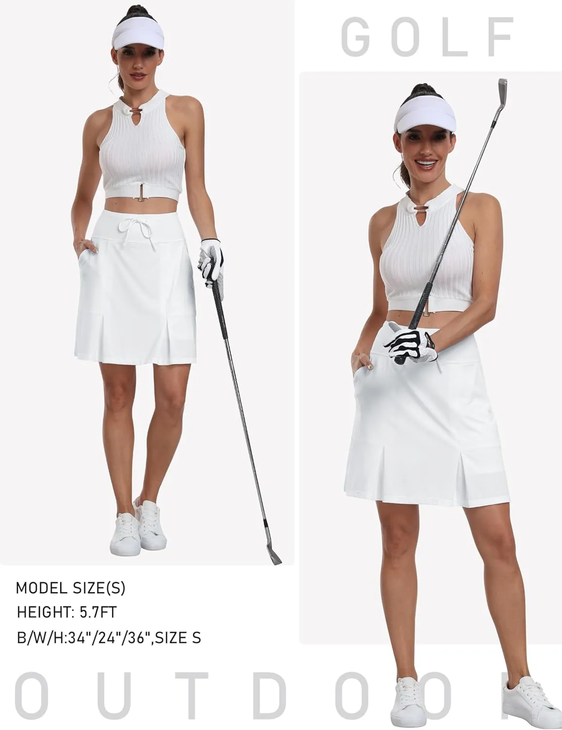 MoFiz Women's Golf Skirts Knee Length Drawstring Athletic Tennis Skort Modest Long Sport Active Casual Summer Skirt Pockets