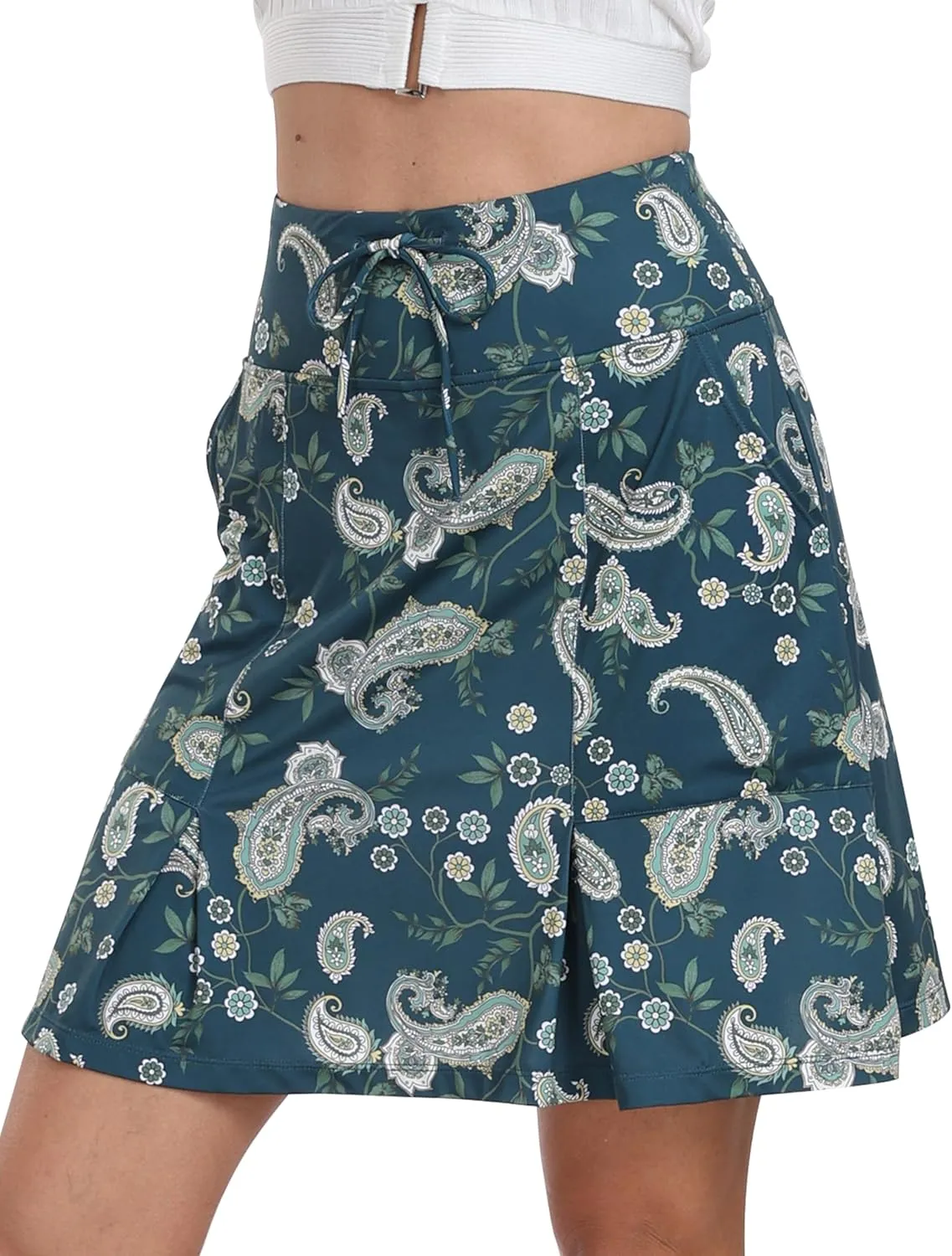 MoFiz Women's Golf Skirts Knee Length Drawstring Athletic Tennis Skort Modest Long Sport Active Casual Summer Skirt Pockets
