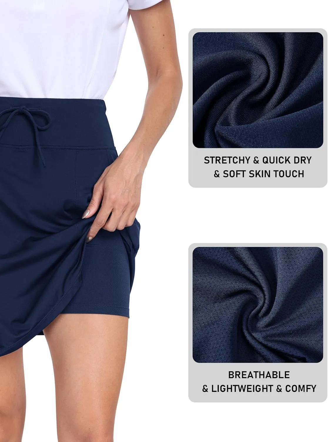 MoFiz Women's Golf Skirts Knee Length Drawstring Athletic Tennis Skort Modest Long Sport Active Casual Summer Skirt Pockets
