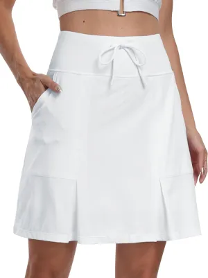 MoFiz Women's Golf Skirts Knee Length Drawstring Athletic Tennis Skort Modest Long Sport Active Casual Summer Skirt Pockets