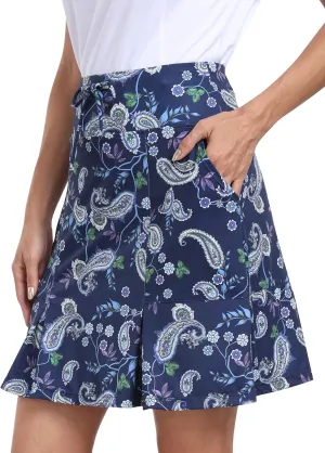 MoFiz Women's Golf Skirts Knee Length Drawstring Athletic Tennis Skort Modest Long Sport Active Casual Summer Skirt Pockets