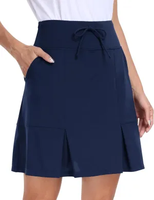 MoFiz Women's Golf Skirts Knee Length Drawstring Athletic Tennis Skort Modest Long Sport Active Casual Summer Skirt Pockets