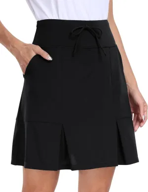 MoFiz Women's Golf Skirts Knee Length Drawstring Athletic Tennis Skort Modest Long Sport Active Casual Summer Skirt Pockets
