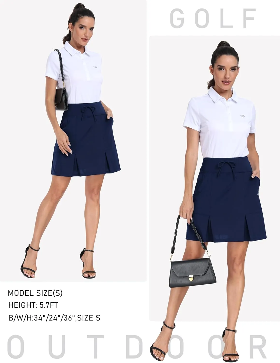 MoFiz Women's Golf Skirts Knee Length Drawstring Athletic Tennis Skort Modest Long Sport Active Casual Summer Skirt Pockets
