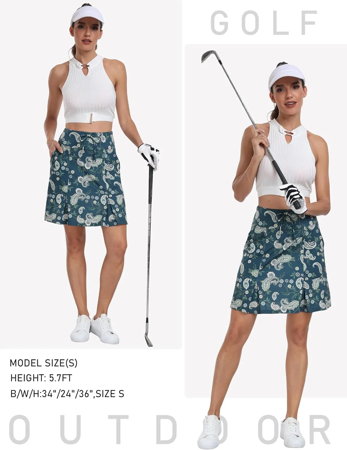 MoFiz Women's Golf Skirts Knee Length Drawstring Athletic Tennis Skort Modest Long Sport Active Casual Summer Skirt Pockets