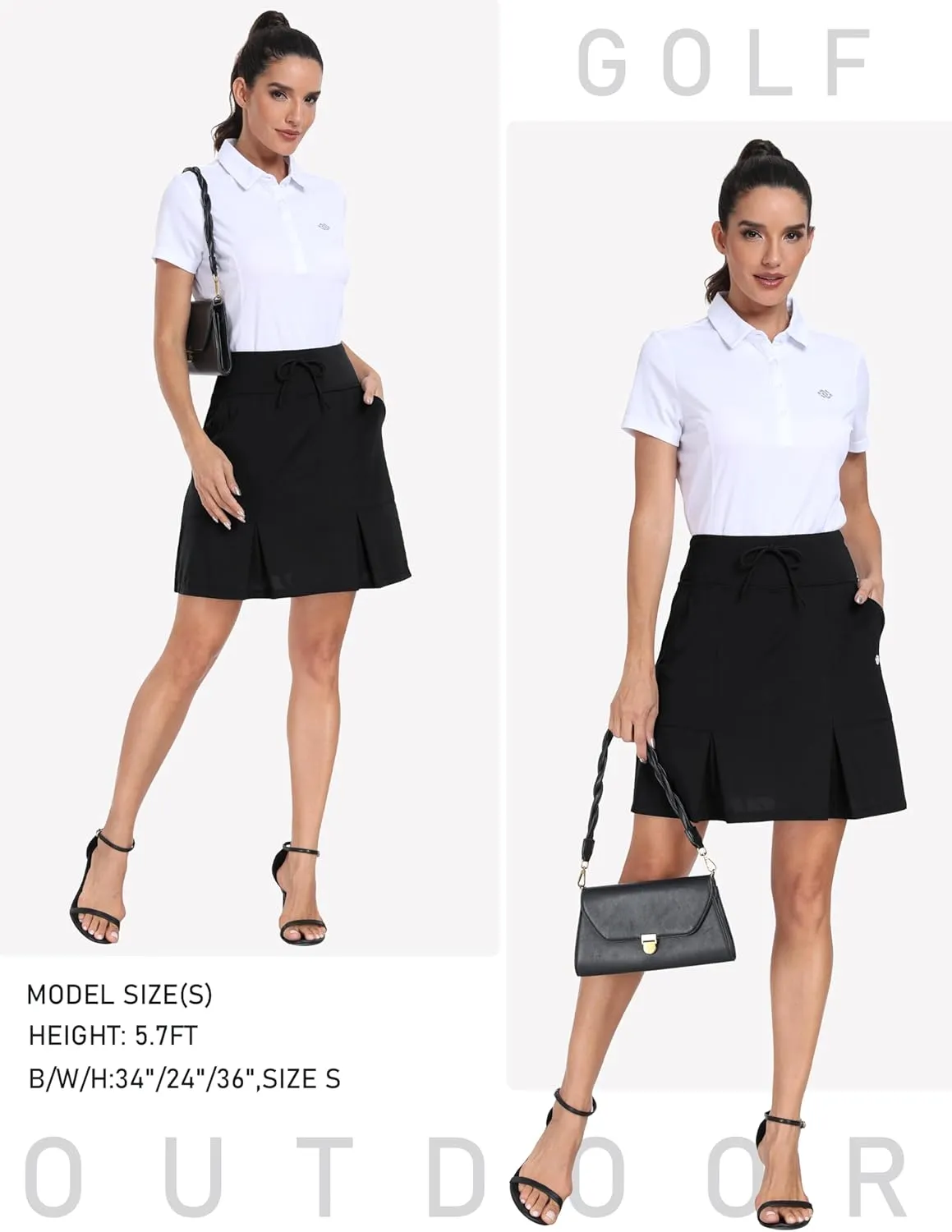 MoFiz Women's Golf Skirts Knee Length Drawstring Athletic Tennis Skort Modest Long Sport Active Casual Summer Skirt Pockets