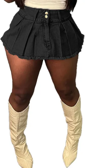 Molisry Women's Denim Shorts Skorts High Waist Double Side Asymmetrical Hem Jean Skort Skirt