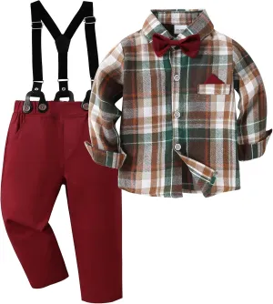 nilikastta Toddler Boy Outfit Boy Suit Boy Dress Shirt with Bowtie/Suspender Pants Gentleman Wedding Outfits 1-10 Years