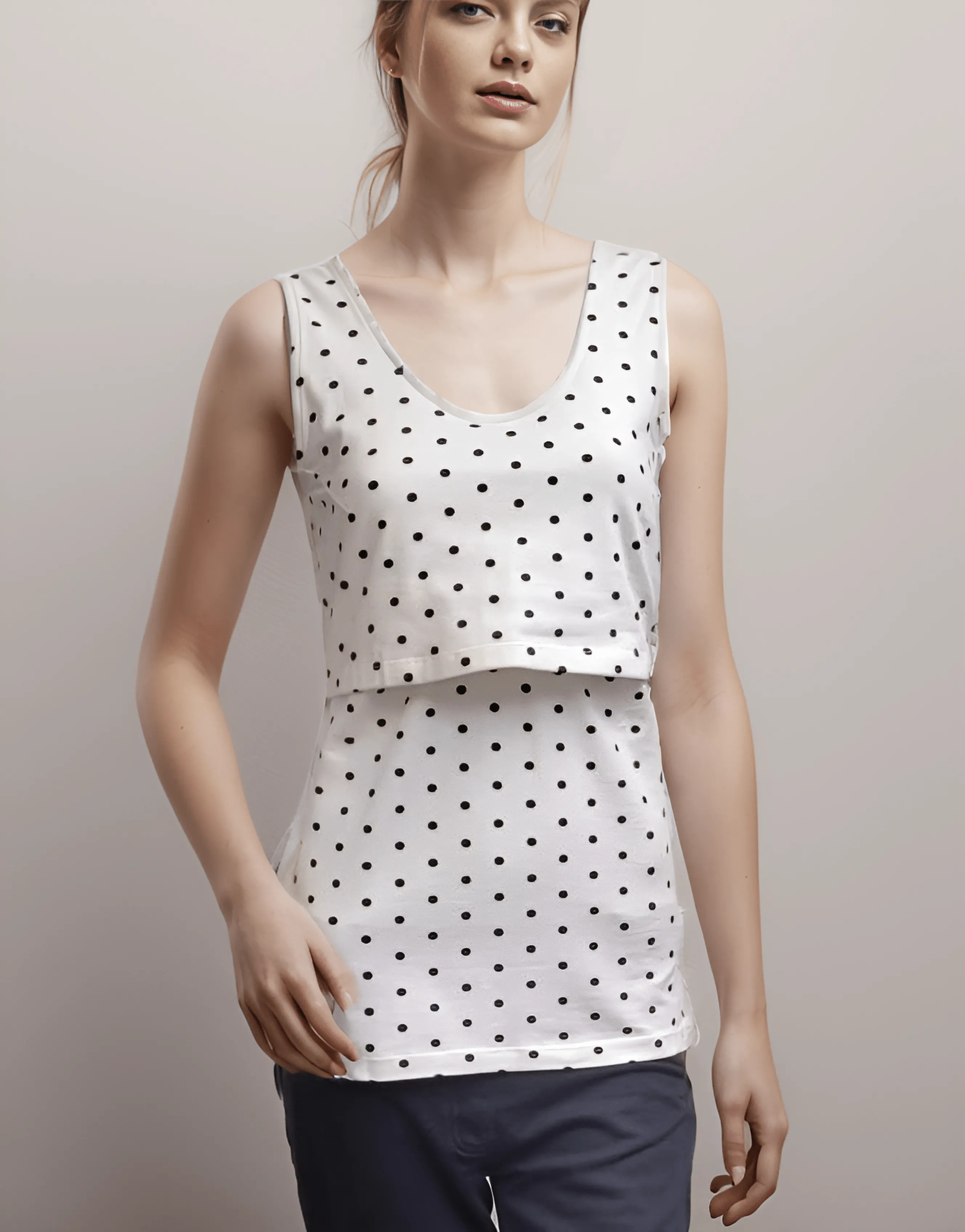 Nursing Twin Pack Cotton Vest | Black & Cream/Black Spots