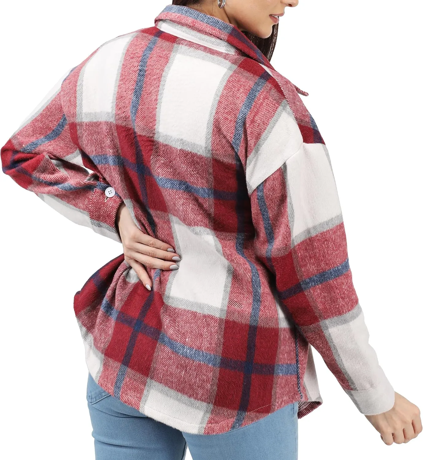 NY Threads Women's Flannel Plaid Shacket Button Down Long Sleeve Loose Fit Shirt Casual Jacket Coat