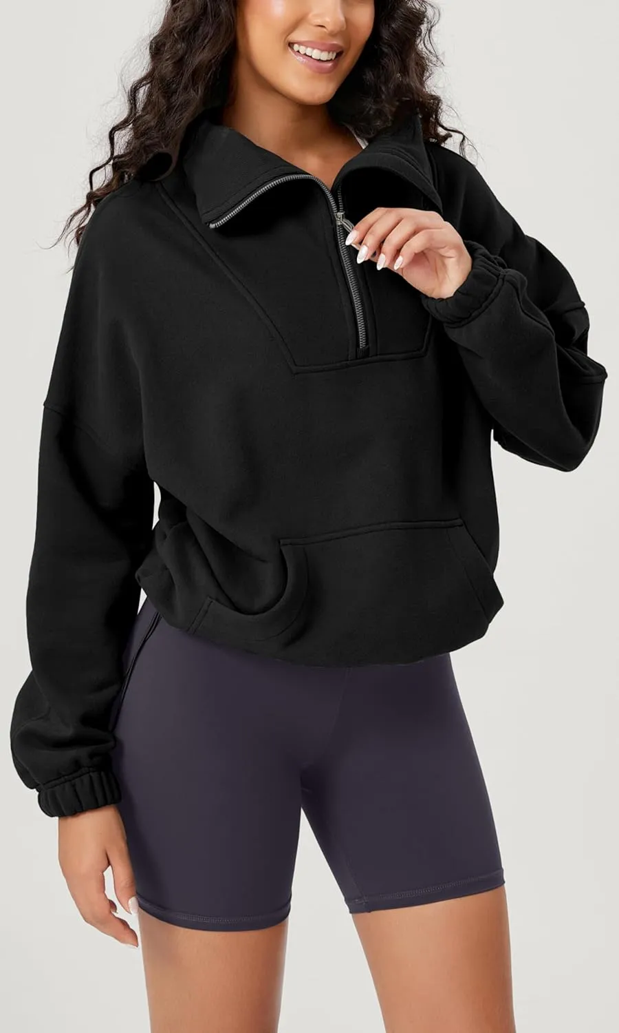 ODODOS Cinchable Sweatshirts for Women Funnel Neck Half Zipper Hoodies Fleece Lined Oversized Pullover