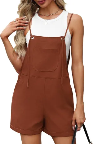 OFEEFAN Womens Shorts Overalls Sleeveless Adjustable Strap Short Rompers Jumpsuit With Pockets