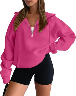 onlypuff Women Half Zipper Pullover Sweatshirt Long Sleeve Hoodies Kangaroo Pocket Fleece Basic Sweater