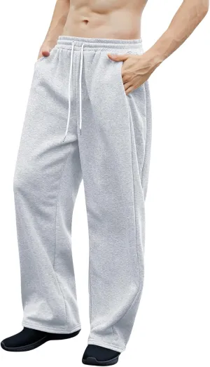 OYOANGLE Men's Drawstring Waist Straight Wide Leg Baggy Pants Workout Athletic Sweatpants with Pocket
