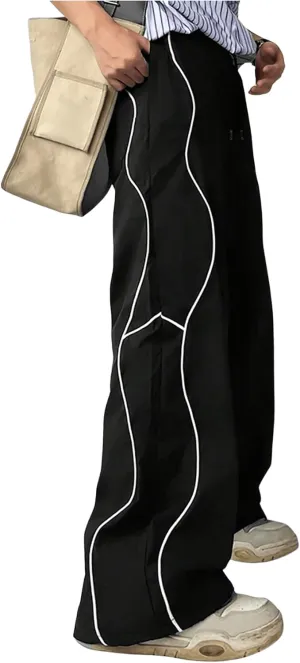 OYOANGLE Men's Elastic Drawstring Waist Straight Leg Pants with Pocket Loose Long Sweatpants