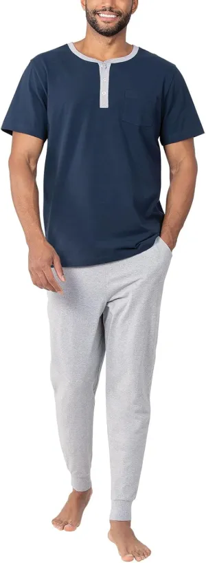 PajamaGram Mens Lightweight Jogger Pants Pajama Set - 100% Cotton PJ Sets for Men, Long Sleeve Men's Sleepwear - Men PJ Set