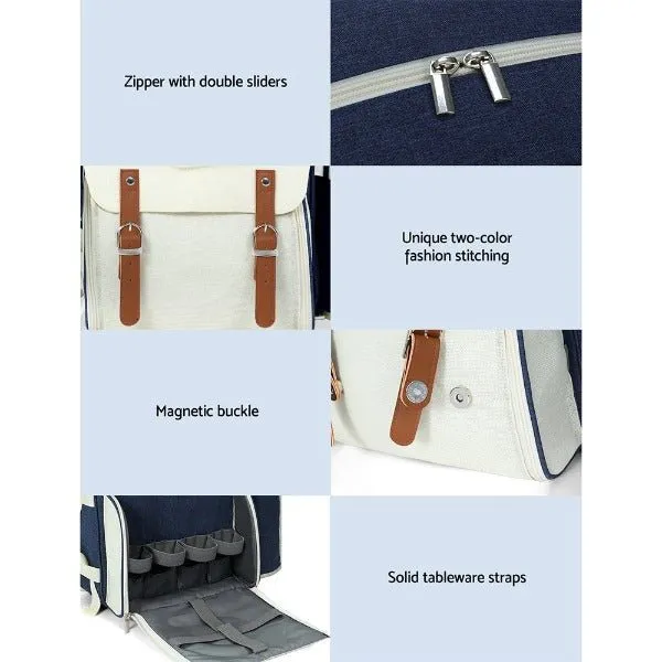 Picnic Basket Backpack - 4 Person - Blue and Beige