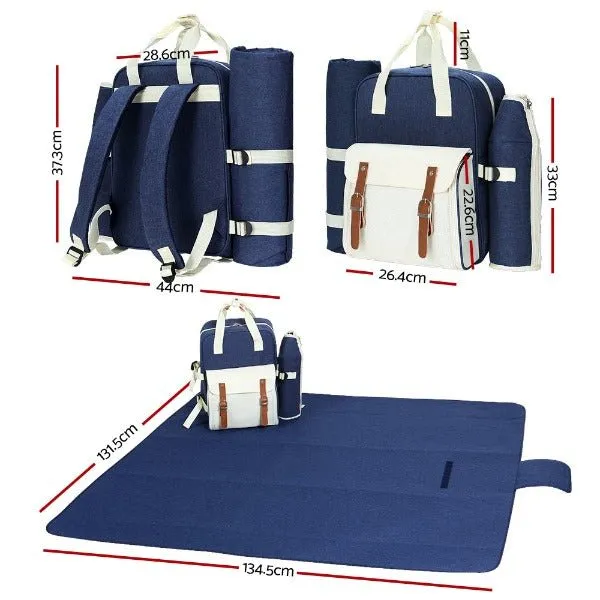Picnic Basket Backpack - 4 Person - Blue and Beige