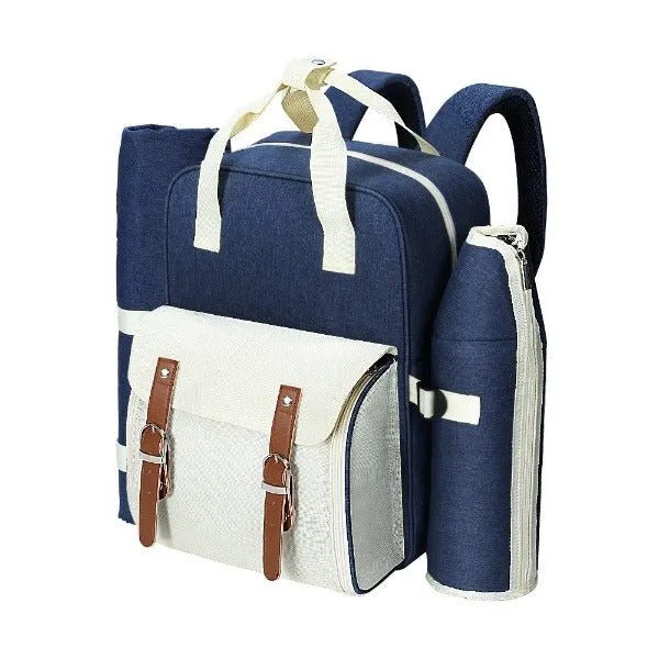 Picnic Basket Backpack - 4 Person - Blue and Beige