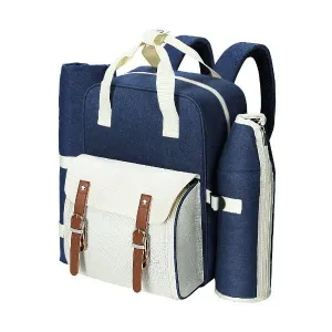 Picnic Basket Backpack - 4 Person - Blue and Beige