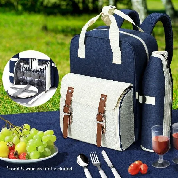 Picnic Basket Backpack - 4 Person - Blue and Beige