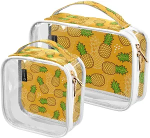 Pineapples Print 2 Pack Clear Toiletry Bag Women Men, Portable Waterproof Clear Pouch, Cosmetic Bag with Double Zippers Large Opening Traveling with Handle for Bathroom Traveling Vacation Organizing