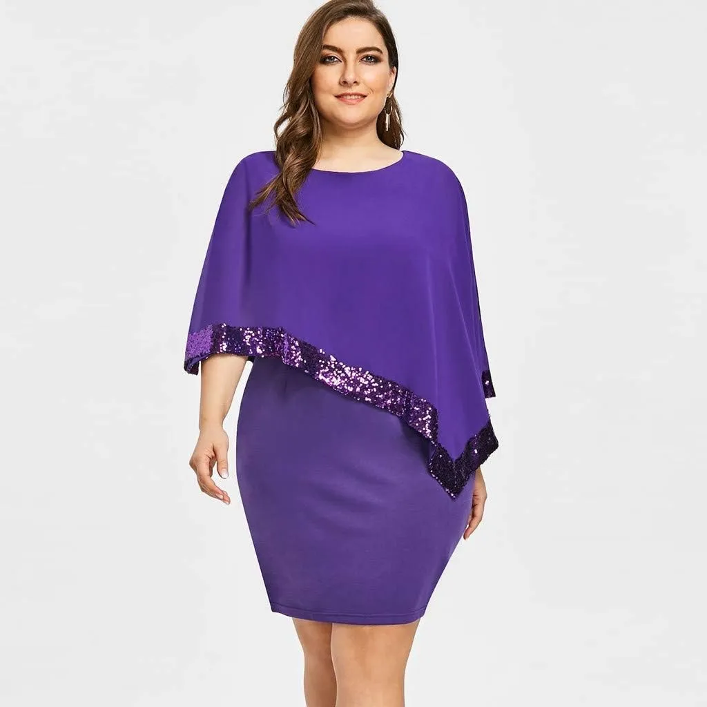 Plus Size Cape Dresses for Women with Metallic Trim Chiffon Overlay Bodycon Pencil Dress Wedding Cocktail Party Dress