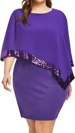Plus Size Cape Dresses for Women with Metallic Trim Chiffon Overlay Bodycon Pencil Dress Wedding Cocktail Party Dress