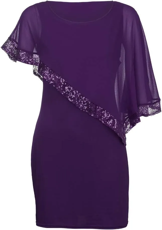 Plus Size Cape Dresses for Women with Metallic Trim Chiffon Overlay Bodycon Pencil Dress Wedding Cocktail Party Dress