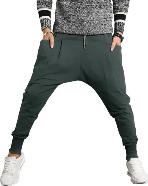 PRIJOUHE Men's Joggers, Sweatpants, Low Crotch Sweats Slim Fit Trousers Harem Hip Hop Pants