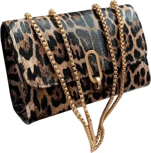 QWINEE Women's Leopard Purse Cheetah Print Purses Y2k Evening Chain Shoulder Bag Clutch