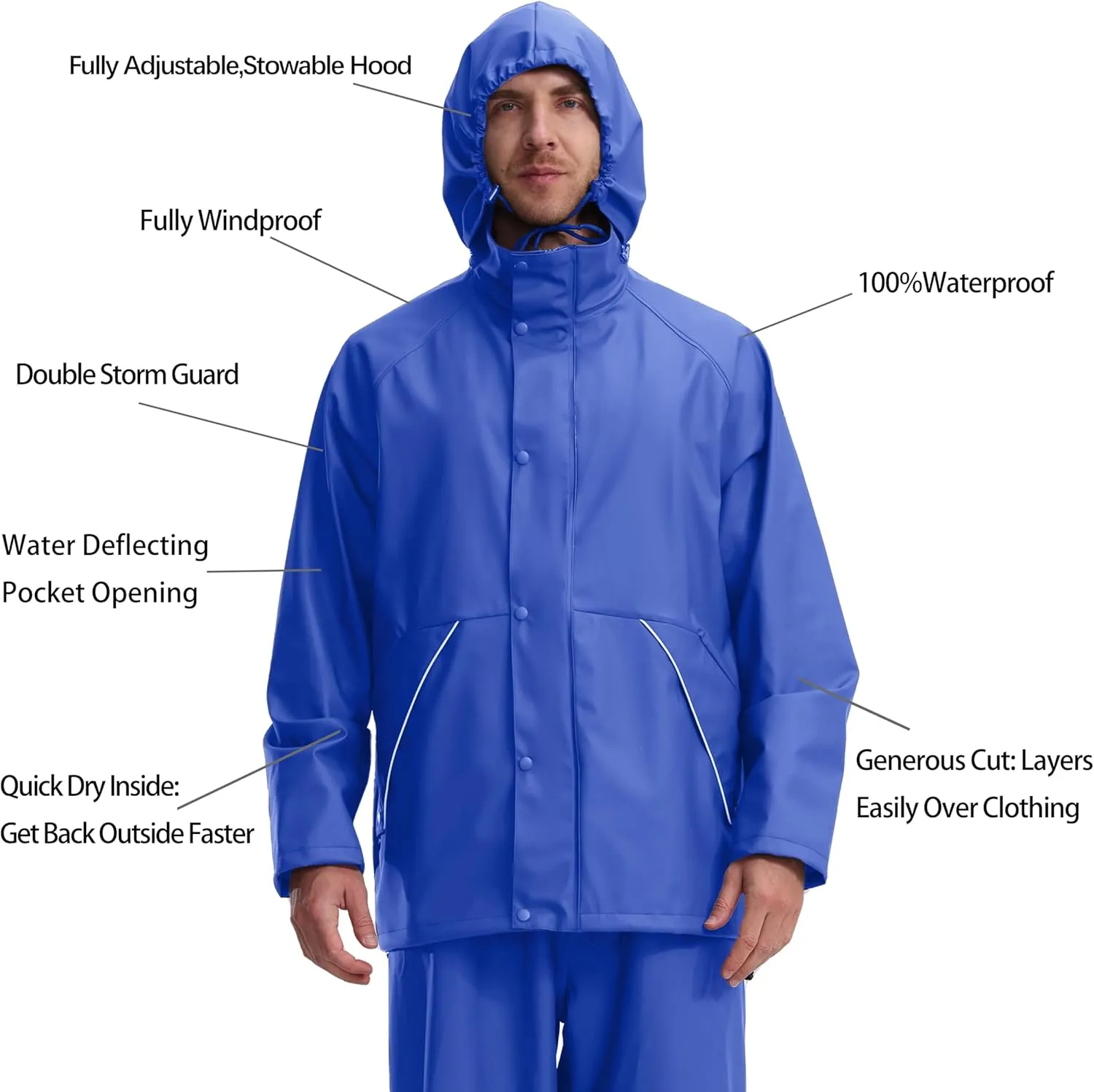 Rain Suit for Men Heavy Duty Workwear Waterproof Jacket with Pants 3 Pieces